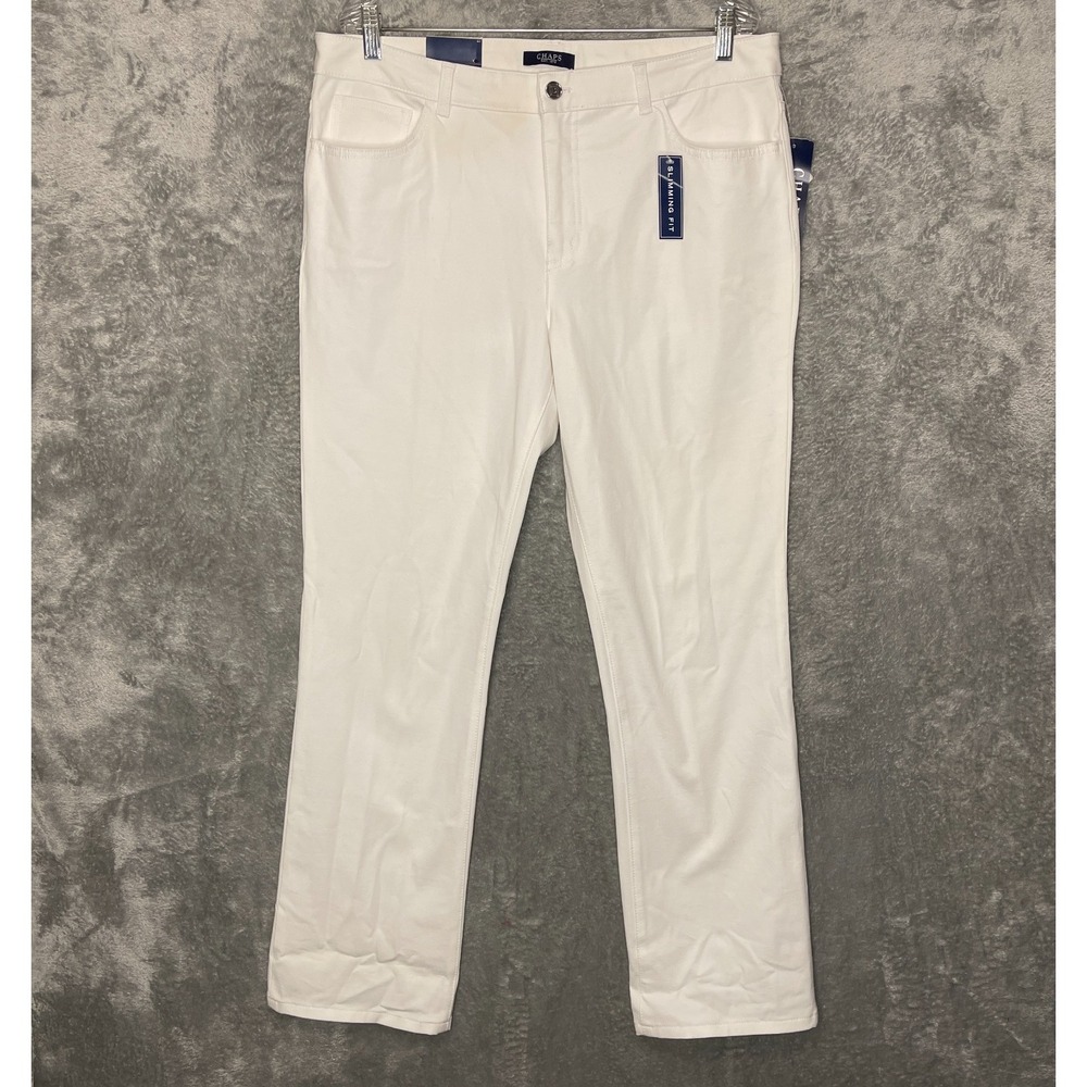 Chaps Women Classic High Rise Slimming Straight Stretch White Jeans 14 NWT